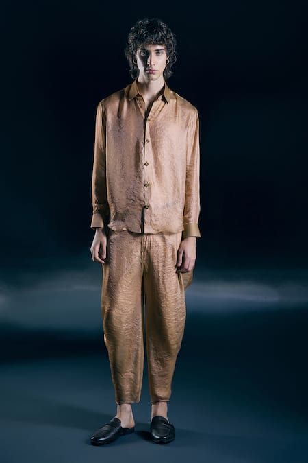 Nirmooha Solaris Gold Shirt & Cowl Trousers Set 