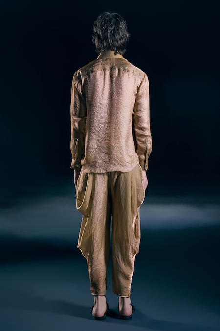 Nirmooha Solaris Gold Shirt & Cowl Trousers Set 