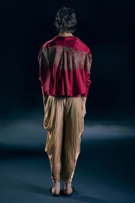 Nirmooha Regalis Flame Red Draped Jacket Set 