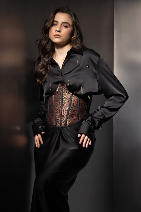 Label Muslin Embellished Shirt Skirt Set 