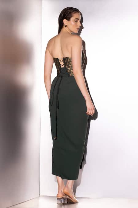 Label Muslin Brocade Corset & Draped Skirt Set 