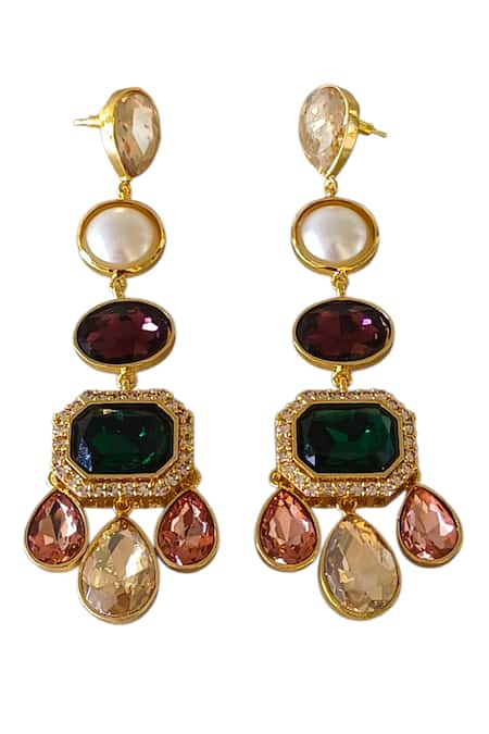 Bblingg_Multi Color Crystals, Pearls, Stones Araana Embellished Danglers _Online_at_Aza_Fashions