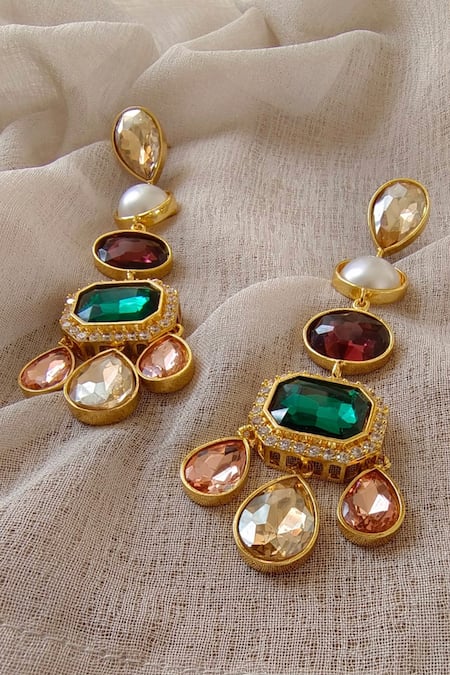 Buy_Bblingg_Multi Color Crystals, Pearls, Stones Araana Embellished Danglers _Online_at_Aza_Fashions