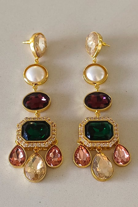 Shop_Bblingg_Multi Color Crystals, Pearls, Stones Araana Embellished Danglers _Online_at_Aza_Fashions