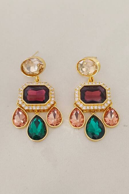 Bblingg_Multi Color Crystals, Stones Aaana Mini Danglers _at_Aza_Fashions