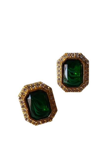 Bblingg_Green Crystals, Stones Araana Jewelled Studs _Online_at_Aza_Fashions