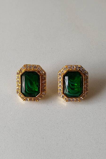 Buy_Bblingg_Green Crystals, Stones Araana Jewelled Studs _Online_at_Aza_Fashions