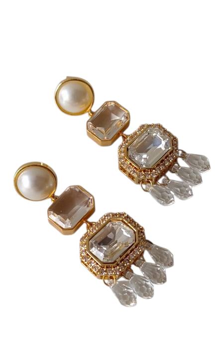 Bblingg_White Crystals, Pearls, Stones Araana Danglers _Online_at_Aza_Fashions