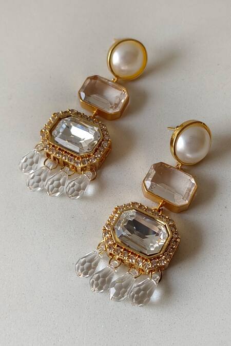 Buy_Bblingg_White Crystals, Pearls, Stones Araana Danglers _Online_at_Aza_Fashions