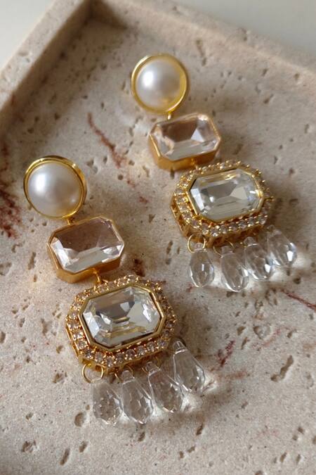 Shop_Bblingg_White Crystals, Pearls, Stones Araana Danglers _Online_at_Aza_Fashions