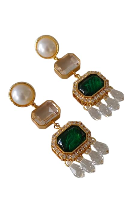 Buy_Bblingg_Green Crystals, Pearls, Zari, Stones Araana Danglers _Online_at_Aza_Fashions