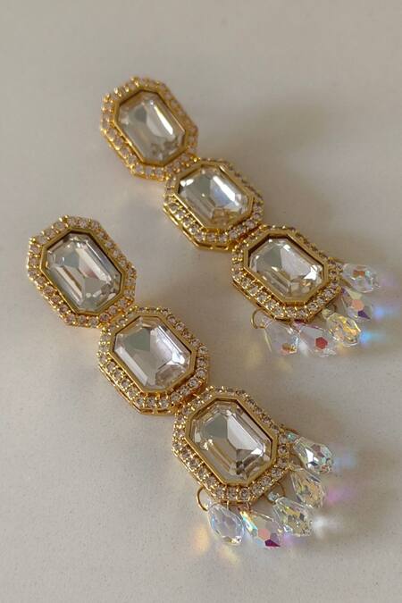 Buy_Bblingg_White Crystals, Stones Araana Tripple Dangler Earrings _Online_at_Aza_Fashions