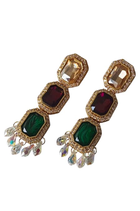 Bblingg_Multi Color Crystals, Stones Araana Tripple Danglers _Online_at_Aza_Fashions
