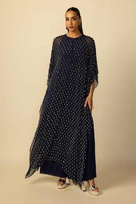 Vvani by vani vats Drop Embellished Deep Blue Kaftan & Pant Set 