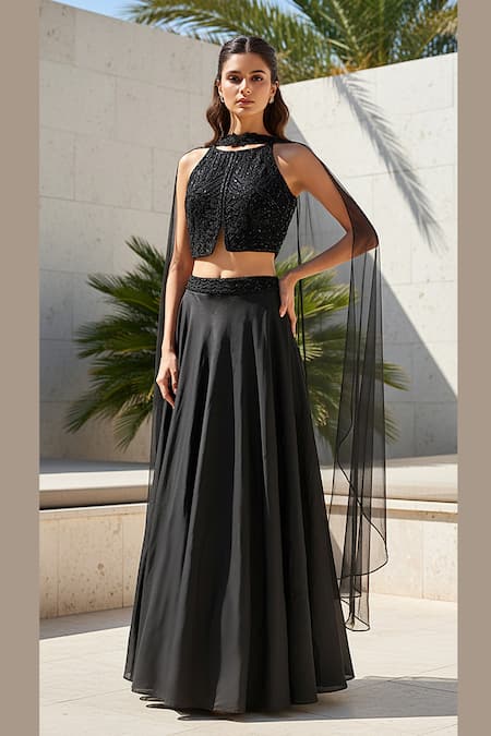 Basanti - Kapde Aur Koffee Black Satin Embroidered Lehenga Set 