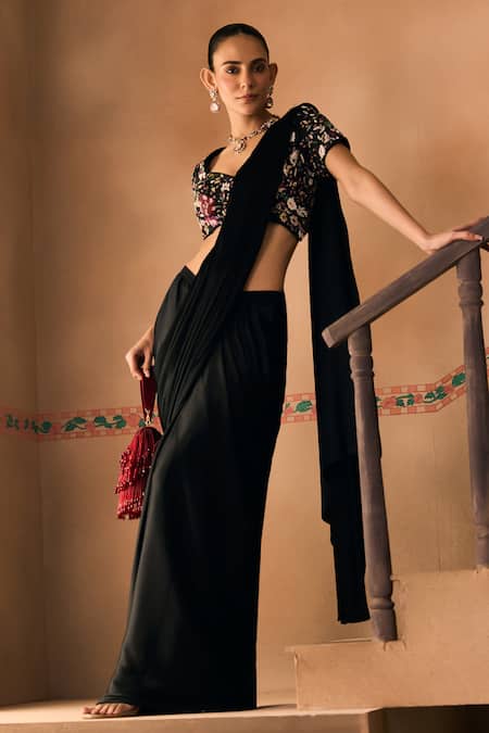 1999ad By Amita & Deepak Embroidered Blouse With Pre-Draped Saree 