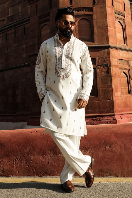 Courtyard By Abhi Floral Aari Handwork Kurta Set 