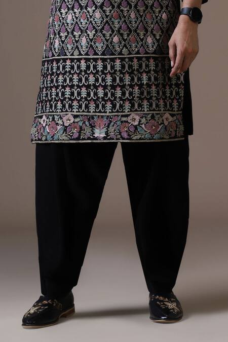 Shop_Courtyard By Abhi_Black Lycra Mirrors, Embroidery Resham Kurta Set _Online_at_Aza_Fashions