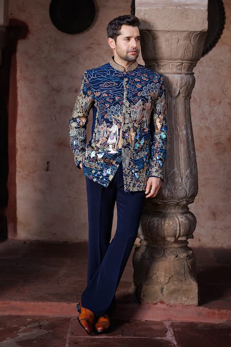 Courtyard By Abhi Resham Embroidered Bandhgala Set 