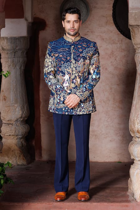 Courtyard By Abhi Resham Embroidered Bandhgala Set 