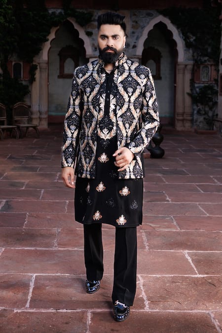 Courtyard By Abhi Resham Embroidered Jacket & Kurta Set 