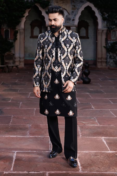 Courtyard By Abhi Resham Embroidered Jacket & Kurta Set 