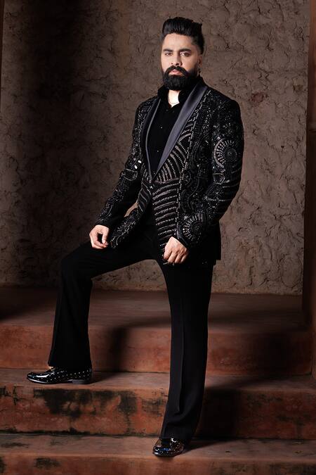 Courtyard By Abhi Embroidered Tuxedo & Pant Set 