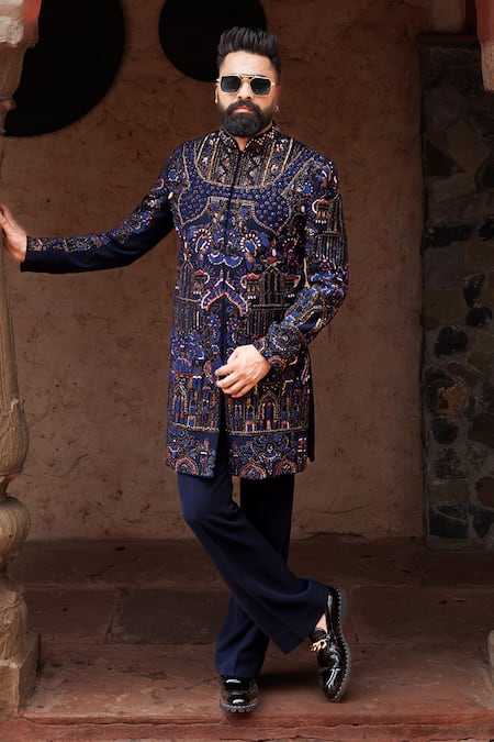 Courtyard By Abhi Floral Embroidered Sherwani Set 