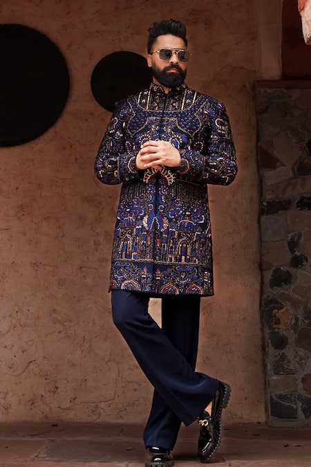Courtyard By Abhi Floral Embroidered Sherwani Set 