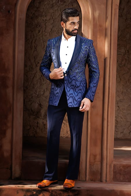 Courtyard By Abhi Wave Lines Embroidered Tuxedo Set 