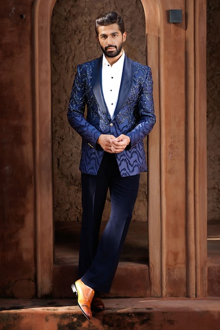 Courtyard By Abhi Wave Lines Embroidered Tuxedo Set 