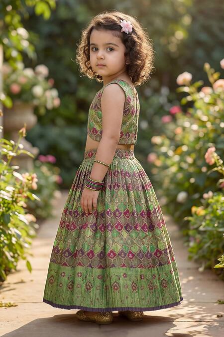 Shop_Maaikid_Multi Color Brocade Zari, Embroidery Geometric Woven Top And Lehenga Set _Online_at_Aza_Fashions