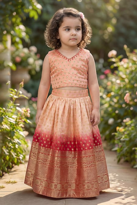 Maaikid Embroidered Crop Top & Lehenga Set 