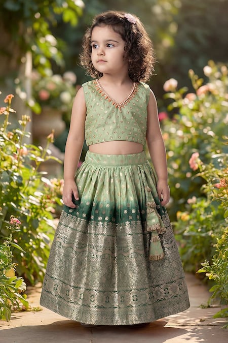 Maaikid Bead Embellished Crop Top & Lehenga Set 