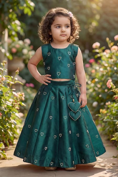 Maaikid Heart Embroidered Lehenga & Top Set 