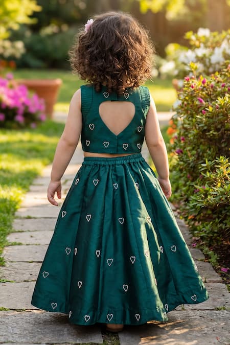 Maaikid Heart Embroidered Lehenga & Top Set 