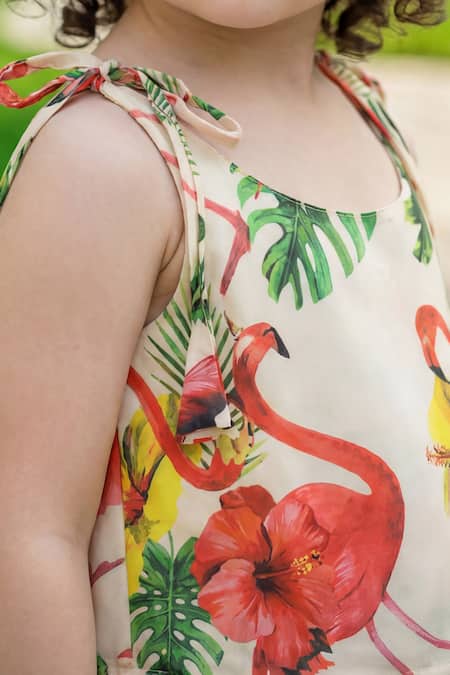Maaikid_Cream Cotton Flamingo Print Top And Skirt Set _Online_at_Aza_Fashions
