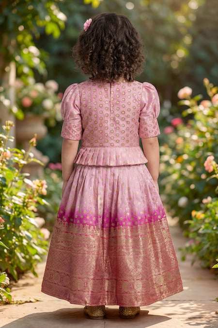 Maaikid Lotus Embroidered Crop Top & Lehenga Set 