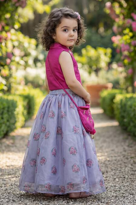 Buy_Maaikid_Purple Net, Silk Embroidery, Tassels, Metallic Thread Floral Print Lehenga Set _Online_at_Aza_Fashions