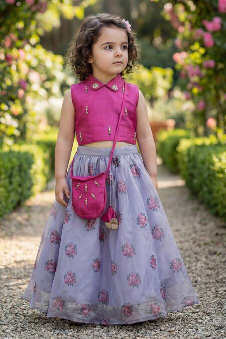 Buy_Maaikid_Purple Net, Silk Embroidery, Tassels, Metallic Thread Floral Print Lehenga Set 