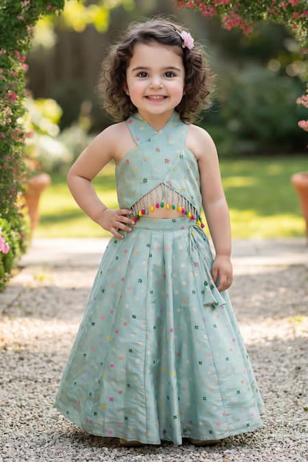 Maaikid Embroidered Crop Top & Lehenga Set 