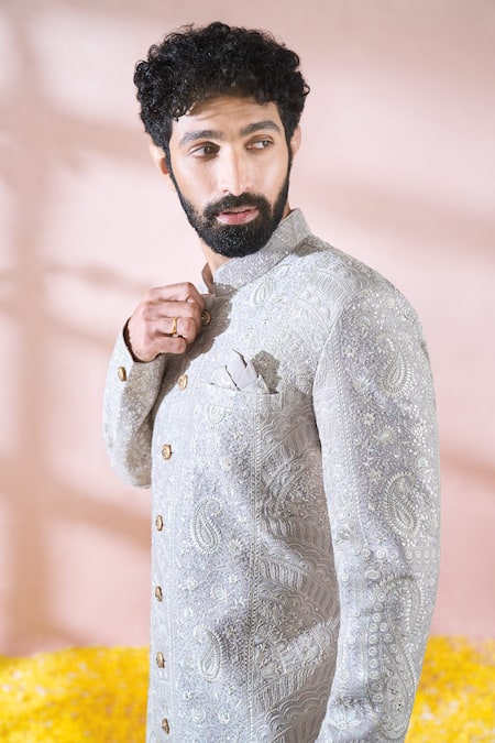 Shop Arihant Rai Sinha Pink Silk, Polyester, Viscose Embroidery, Paisley And Sherwani Pant Set Online at Aza Fashions Shop_Arihant Rai Sinha_Pink Silk, Polyester, Viscose Embroidery, Paisley And Sherwani Pant Set _Online_at_Aza_Fashions