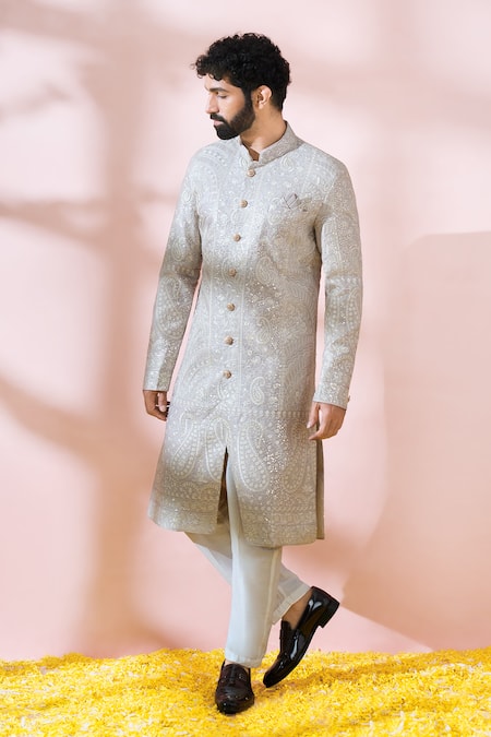 Arihant Rai Sinha Paisley Thread & Sequin Embroidered Sherwani Pant Set 