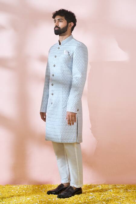 Arihant Rai Sinha_Grey Polyester, Viscose Embroidery, Sequins Thread Sherwani And Pant Set _Online_at_Aza_Fashions