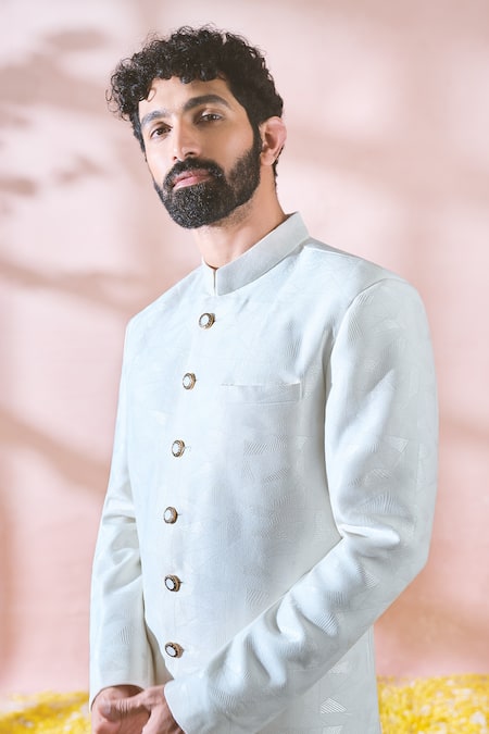 Buy_Arihant Rai Sinha_White Polyester, Viscose Geometric Pattern Sherwani And Pant Set 