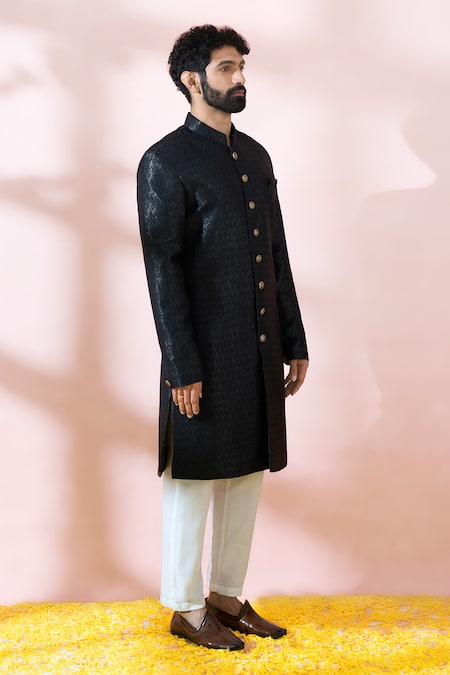Arihant Rai Sinha Black Polyester, Viscose Geometric Woven Sherwani And Pant Set Online at Aza Fashions Arihant Rai Sinha_Black Polyester, Viscose Geometric Woven Sherwani And Pant Set _Online_at_Aza_Fashions