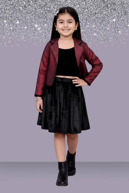 Lil Drama Jacquard Jacket & Velvet Skirt Set 