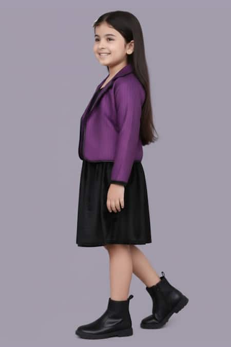 Lil Drama_Purple Jacquard, Velvet Jacket And Skirt Set _Online_at_Aza_Fashions