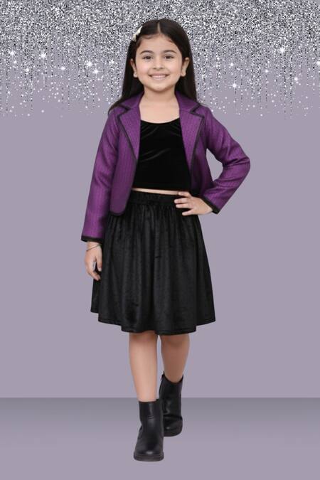 Lil Drama Jacquard Jacket & Velvet Skirt Set 