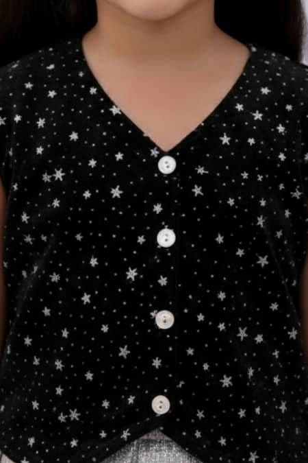 Buy_Lil Drama_Black Velvet, Jacquard Star Print Top And Skirt Set _Online_at_Aza_Fashions